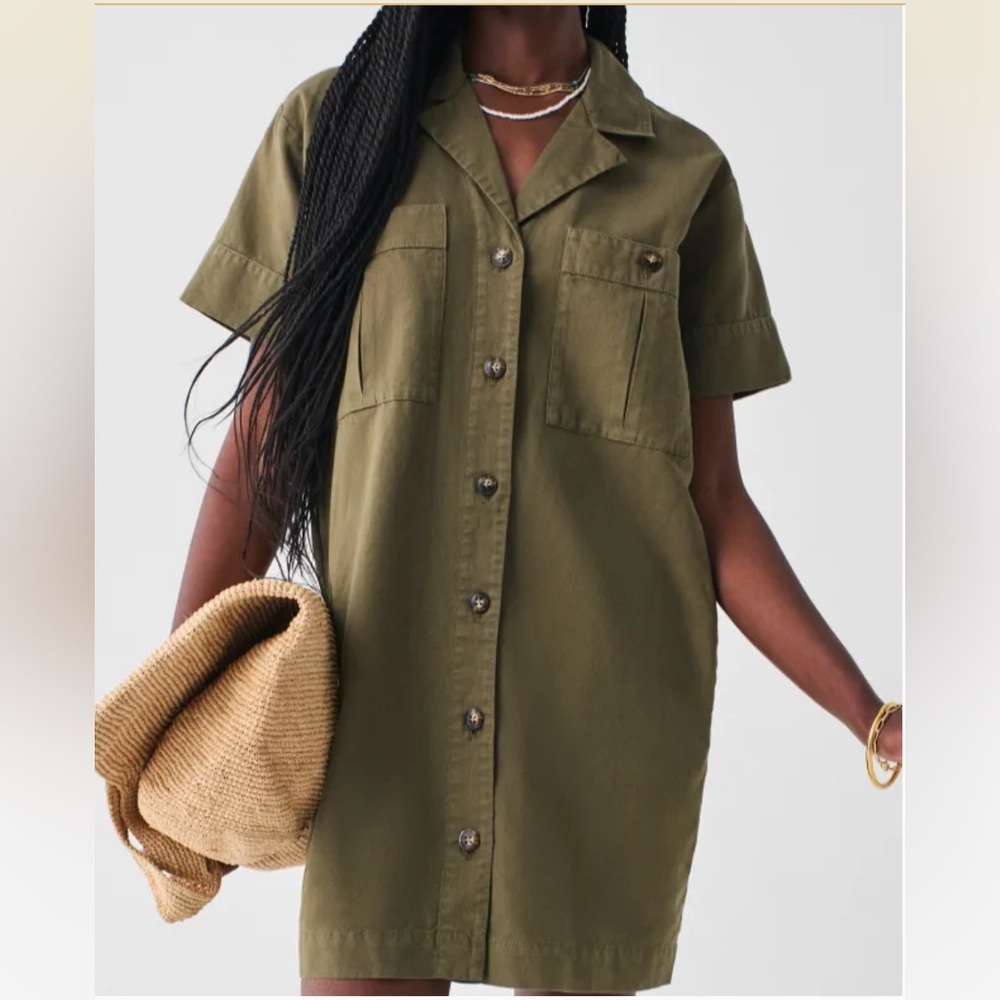NWT Faherty Palos Verdes Dress Olive Green Button-Up Linen blend